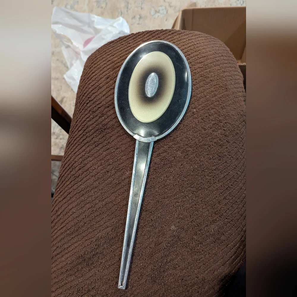 Art Deco Style Silver and Black Vanity Hand Mirror